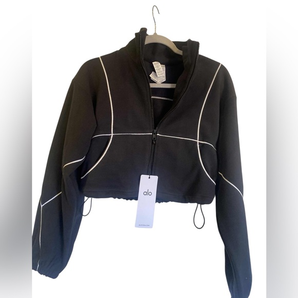 NWT Alo Yoga polar fleece game time full zip jacket BLACK/WHITE Size XS - Picture 1 of 5